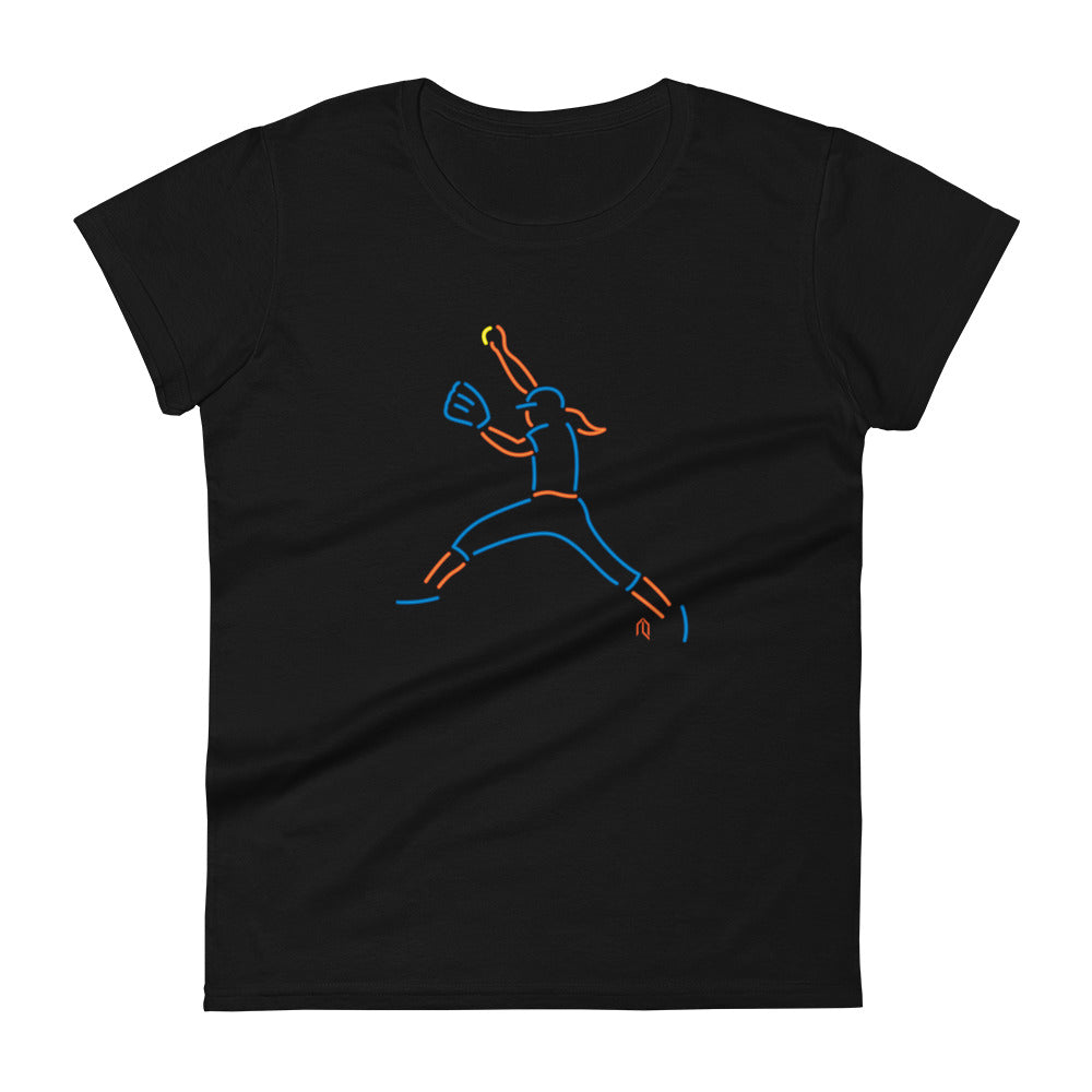 Girls Softball Pitcher Neon Women's T-Shirt